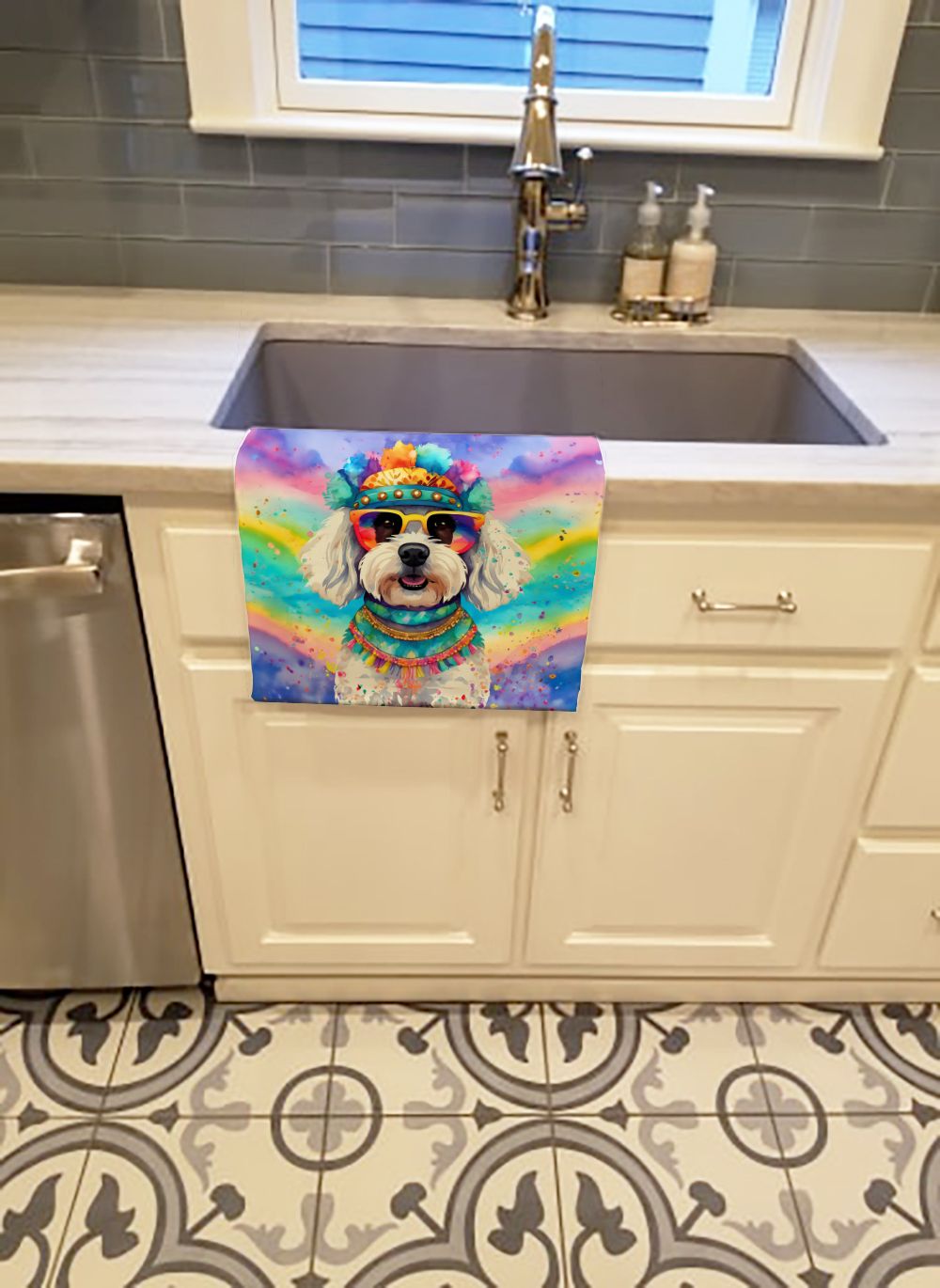 Bichon Frise Hippie Dawg Kitchen Towel Dish Cloths Guest Hand Towel Decorative Bathroom Towel for Face,Tea, Dishcloth, Kitchen and Bath