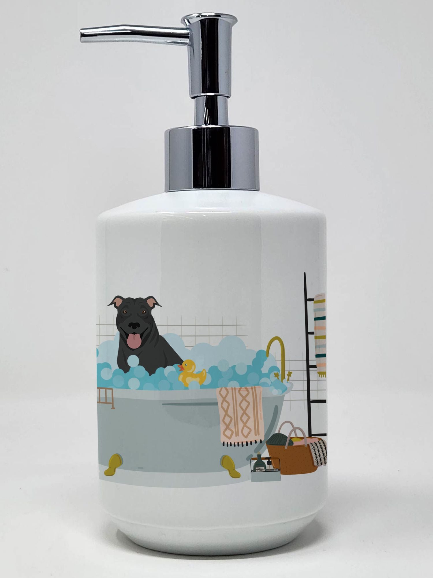 NEW Black Pit Bull Terrier Ceramic Soap Dispenser Hand Soap Dispenser Pump Bottles for Bathroom Kitchen, Empty Refillable Liquid Soap Container