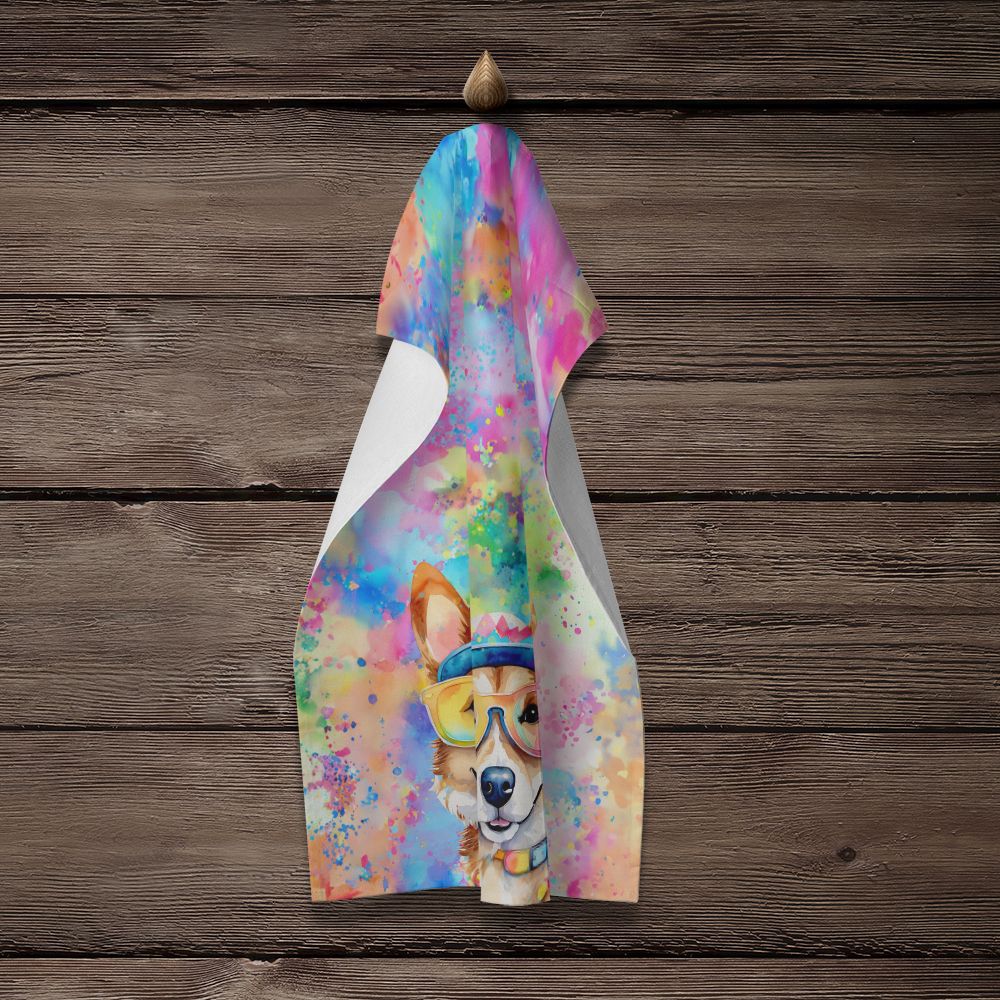 Corgi Hippie Dawg Kitchen Towel Dish Cloths Guest Hand Towel Decorative Bathroom Towel for Face,Tea, Dishcloth, Kitchen and Bath