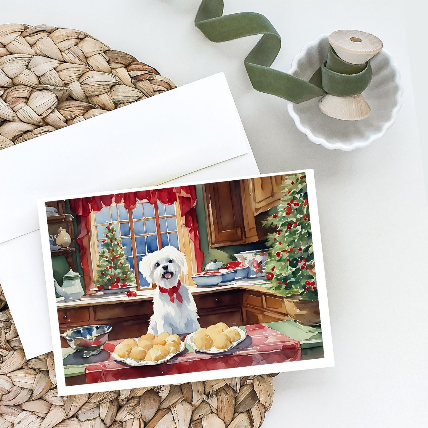 Maltese Christmas Cookies Greeting Cards Pack of 8 Blank Cards with Envelopes Whimsical A7 Size 5x7 Blank Note Cards