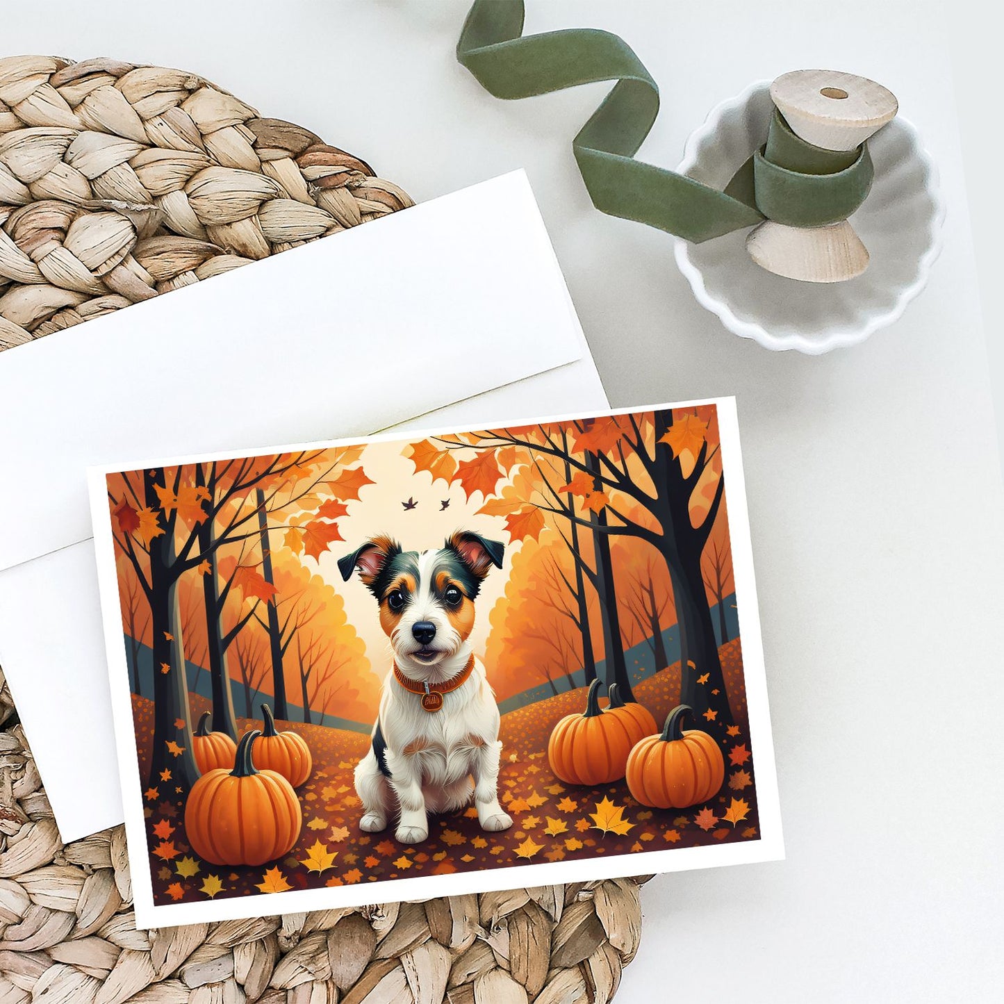 Jack Russell Terrier Fall Greeting Cards Pack of 8 Blank Cards with Envelopes Whimsical A7 Size 5x7 Blank Note Cards