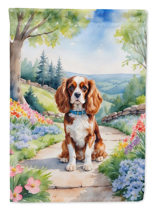 Cavalier Spaniel Spring Path Garden Flag Mailbox Flag Decorative Yard Flag Banner Outside Patio Artwork Yard Flower Beds, Garden Size, Multicolor