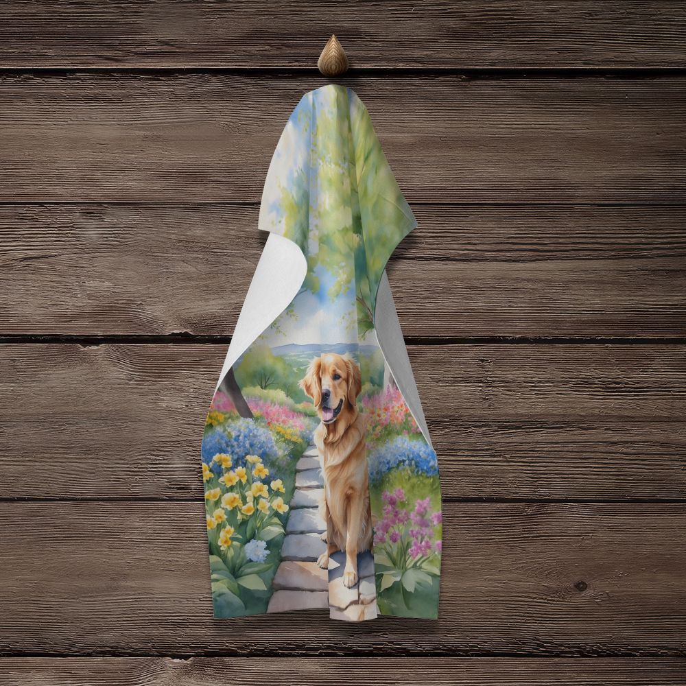 Golden Retriever Spring Path Kitchen Towel Dish Cloths Guest Hand Towel Decorative Bathroom Towel for Face,Tea, Dishcloth, Kitchen and Bath
