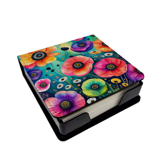 Colorful Anemones PU Leather Note Paper Holder with Artist-Designed Cover, Desk Accessory, Office Gift