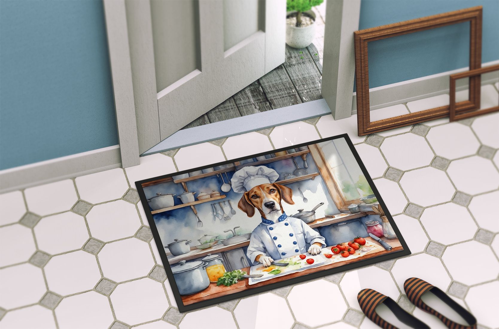 NEW American Foxhound The Chef Doormat Front Door Mat Indoor Outdoor Rugs for Entryway, Non Slip Washable Low Pile, 18H X 27W
