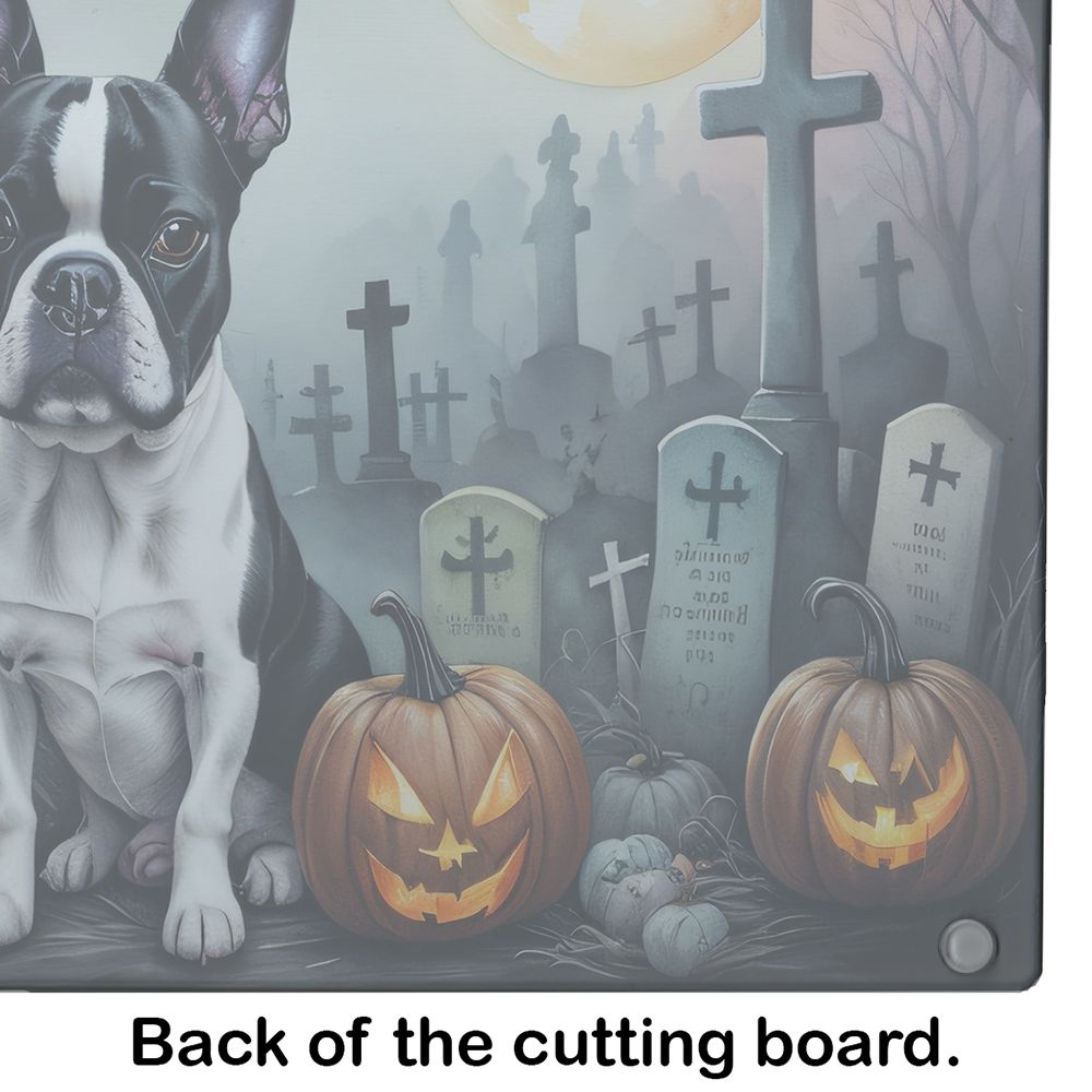 NEW Boston Terrier Spooky Halloween Glass Cutting Board Decorative Tempered Glass Kitchen Cutting and Serving Board Large Size Chopping Board