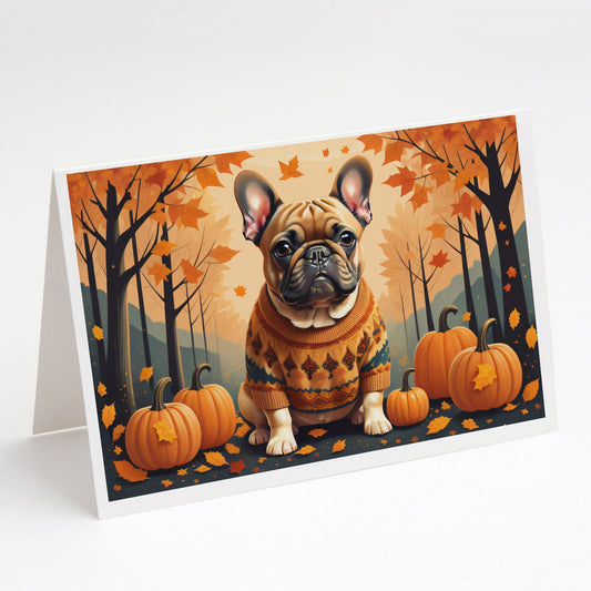 Fawn French Bulldog Fall Greeting Cards Pack of 8 Blank Cards with Envelopes Whimsical A7 Size 5x7 Blank Note Cards