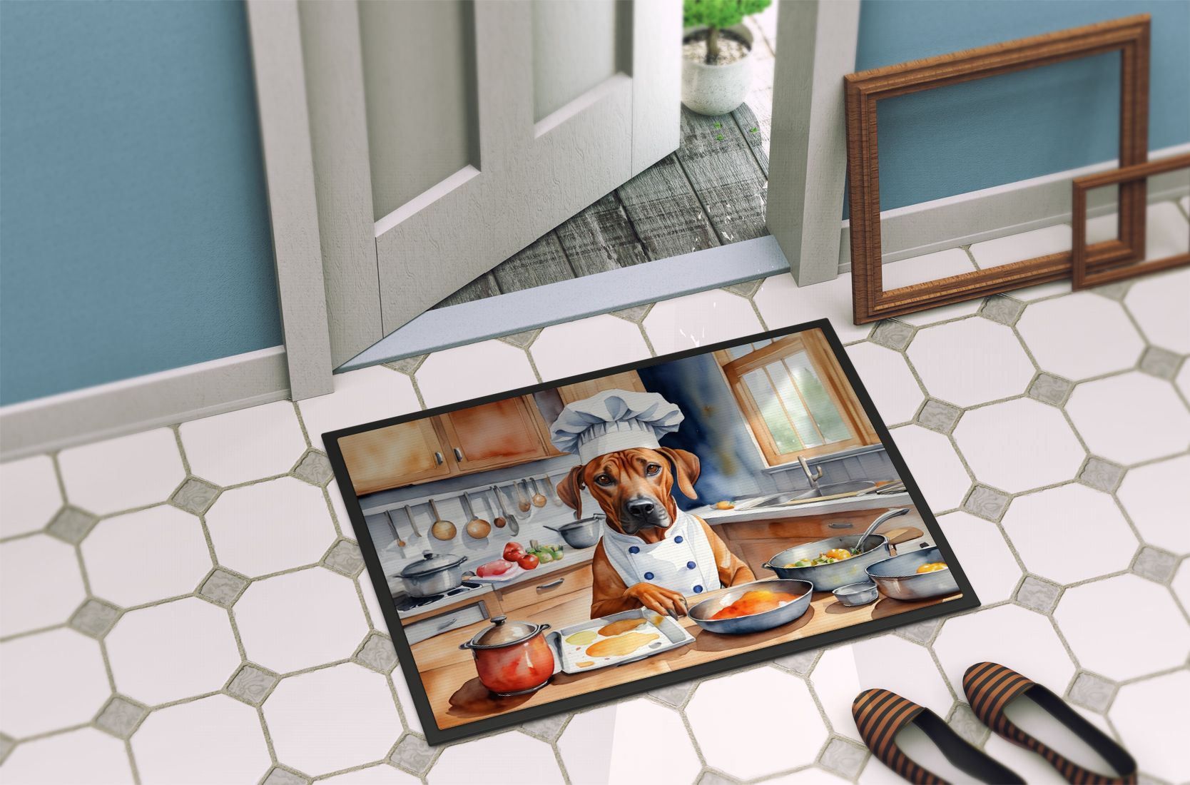 NEW Rhodesian Ridgeback The Chef Doormat Front Door Mat Indoor Outdoor Rugs for Entryway, Non Slip Washable Low Pile, 18H X 27W
