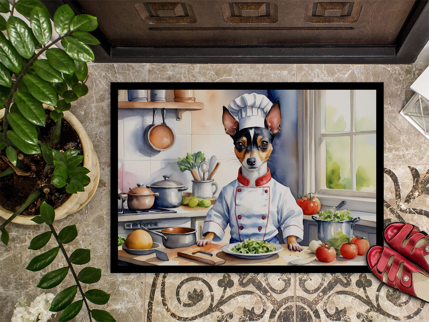 NEW Rat Terrier The Chef Doormat Front Door Mat Indoor Outdoor Rugs for Entryway, Non Slip Washable Low Pile, 18H X 27W