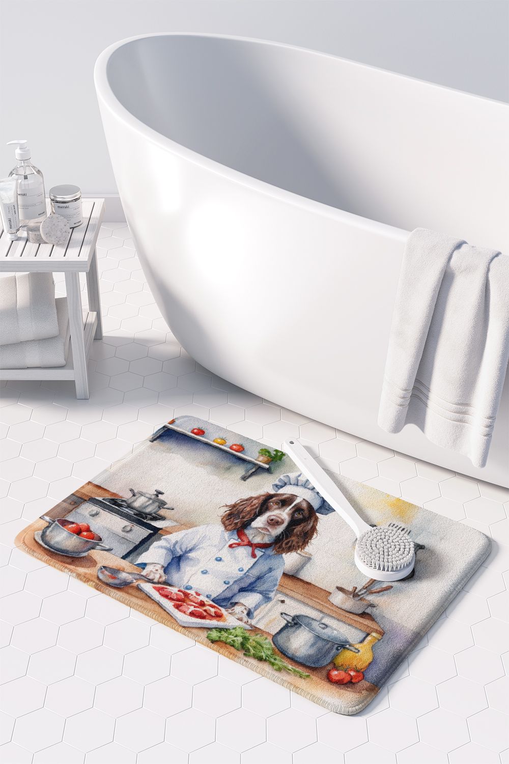 English Springer Spaniel The Chef Memory Foam Kitchen Mat Machine Washable Anti-Fatigue Mat Cushion Comfort Bath Mat or Kitchen Rug