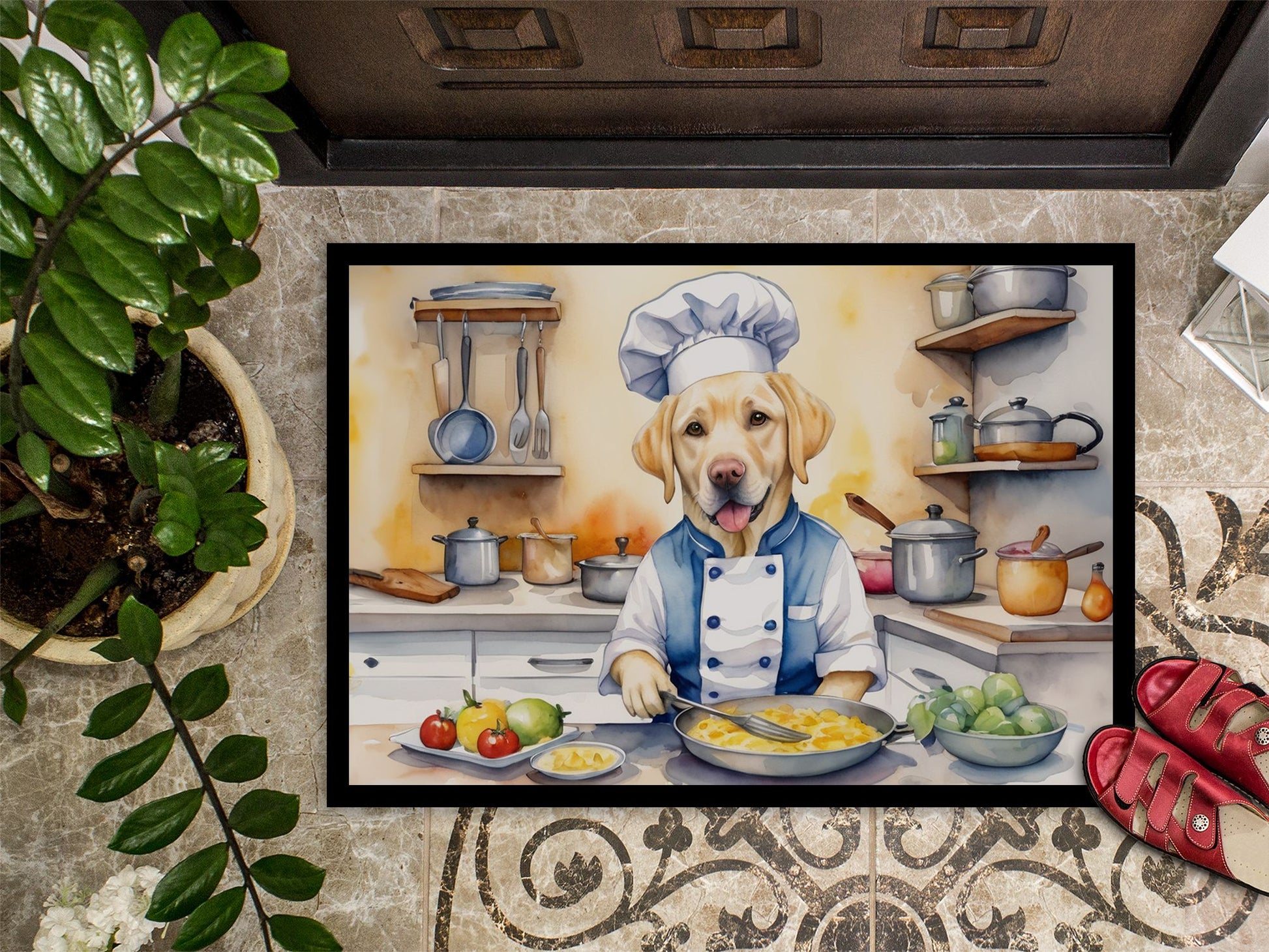 NEW Yellow Labrador Retriever The Chef Doormat Front Door Mat Indoor Outdoor Rugs for Entryway, Non Slip Washable Low Pile, 18H X 27W