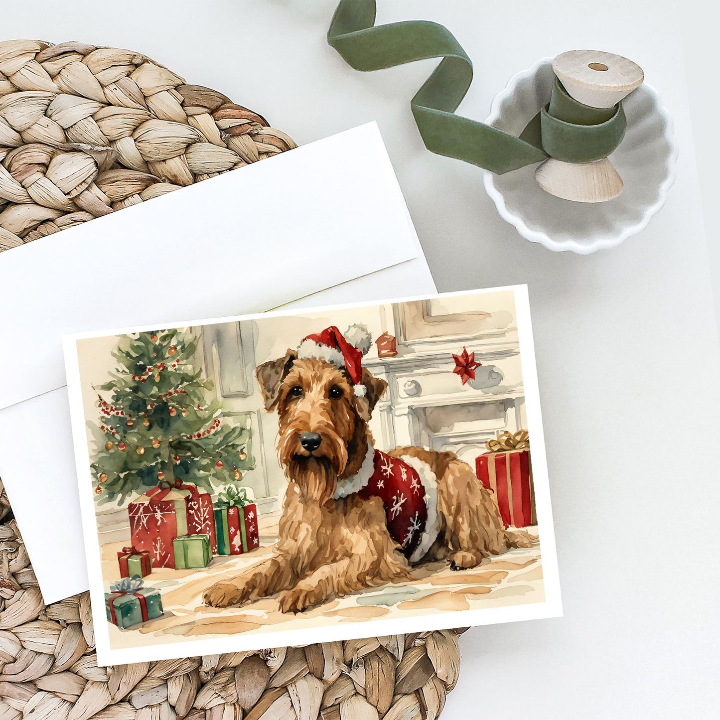 Airedale Terrier Christmas Greeting Cards Pack of 8 Blank Cards with Envelopes Whimsical A7 Size 5x7 Blank Note Cards