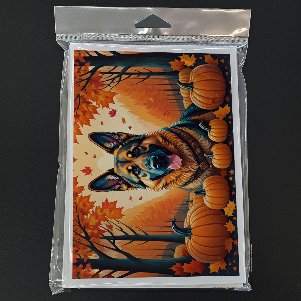 German Shepherd Fall Greeting Cards Pack of 8 Blank Cards with Envelopes Whimsical A7 Size 5x7 Blank Note Cards