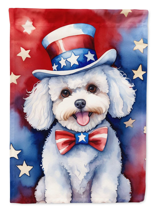 Bichon Frise Patriotic American House Flag Large Porch Sleeve Pole Decorative Outside Yard Banner Artwork Wall Hanging, Polyester, House Size, Multicolor