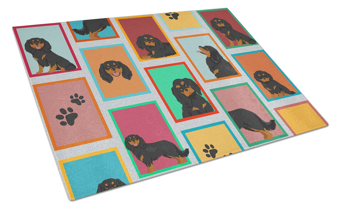 NEW Lots of Black and Tan Cavalier King Charles Spaniel Glass Cutting Board Decorative Tempered Glass Kitchen Cutting and Serving Board Large Size Chopping Board