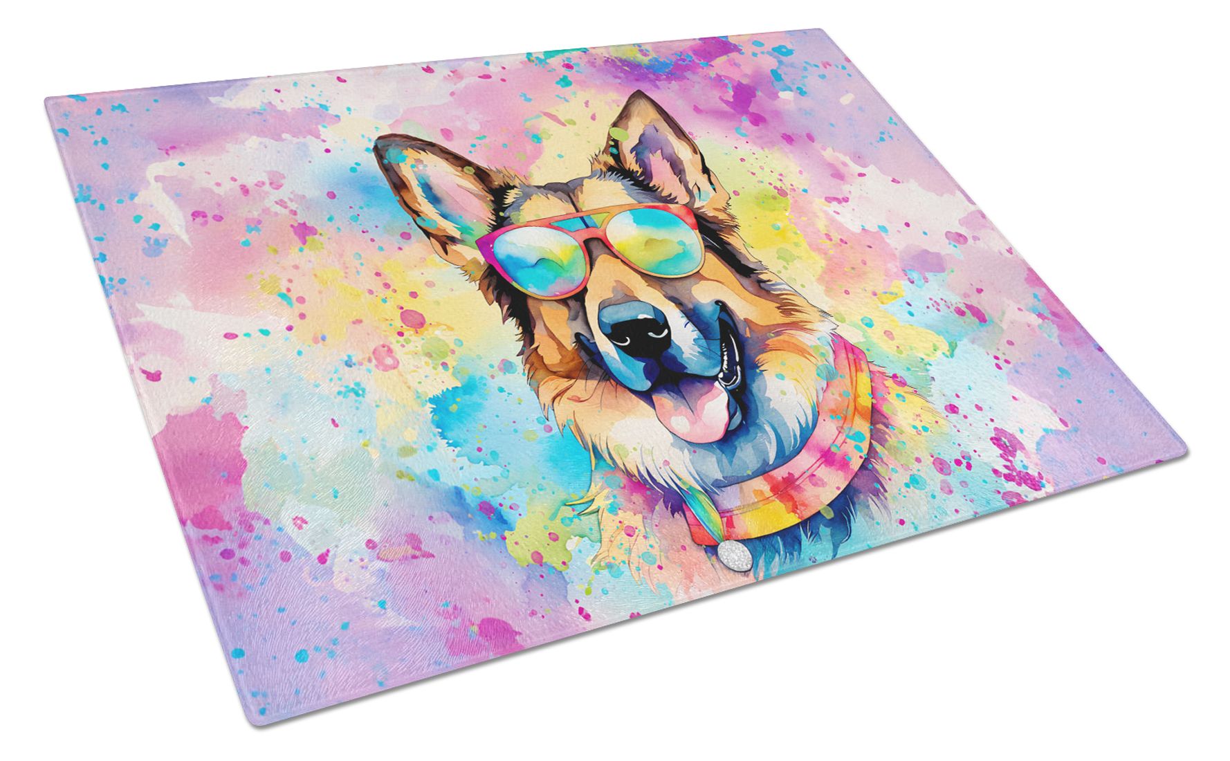 NEW German Shepherd Hippie Dawg Glass Cutting Board Decorative Tempered Glass Kitchen Cutting and Serving Board Large Size Chopping Board