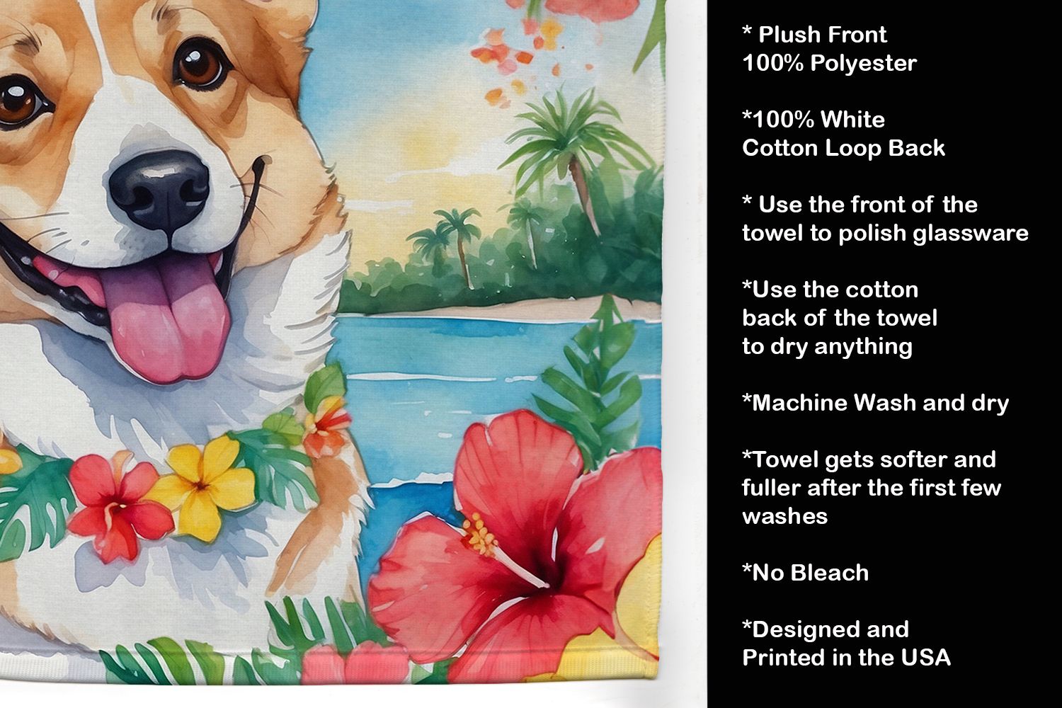 Corgi Luau Kitchen Towel Dish Cloths Guest Hand Towel Decorative Bathroom Towel for Face,Tea, Dishcloth, Kitchen and Bath