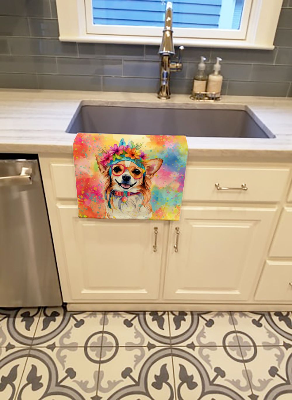 Chihuahua Hippie Dawg Kitchen Towel Dish Cloths Guest Hand Towel Decorative Bathroom Towel for Face,Tea, Dishcloth, Kitchen and Bath