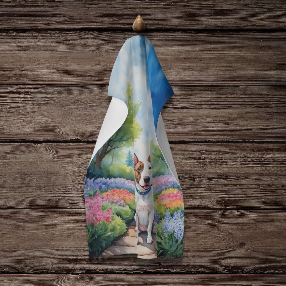 NEW English Bull Terrier Spring Path Kitchen Towel Dish Cloths Guest Hand Towel Decorative Bathroom Towel for Face,Tea, Dishcloth, Kitchen and Bath