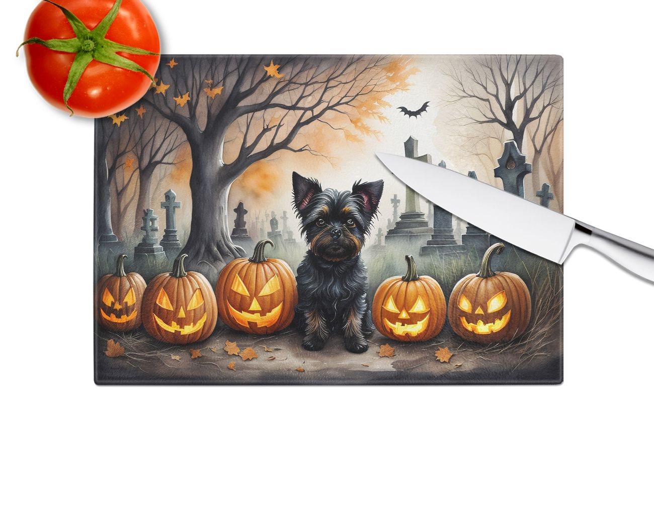 NEW Affenpinscher Spooky Halloween Glass Cutting Board Decorative Tempered Glass Kitchen Cutting and Serving Board Large Size Chopping Board