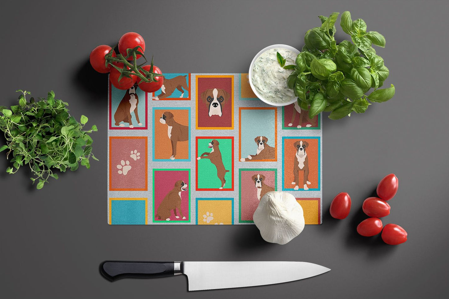NEW Lots of Flashy Fawn Boxer Glass Cutting Board Decorative Tempered Glass Kitchen Cutting and Serving Board Large Size Chopping Board