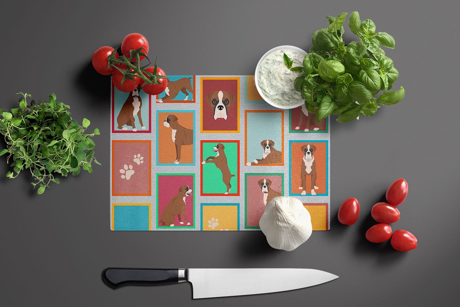 NEW Lots of Flashy Fawn Boxer Glass Cutting Board Decorative Tempered Glass Kitchen Cutting and Serving Board Large Size Chopping Board