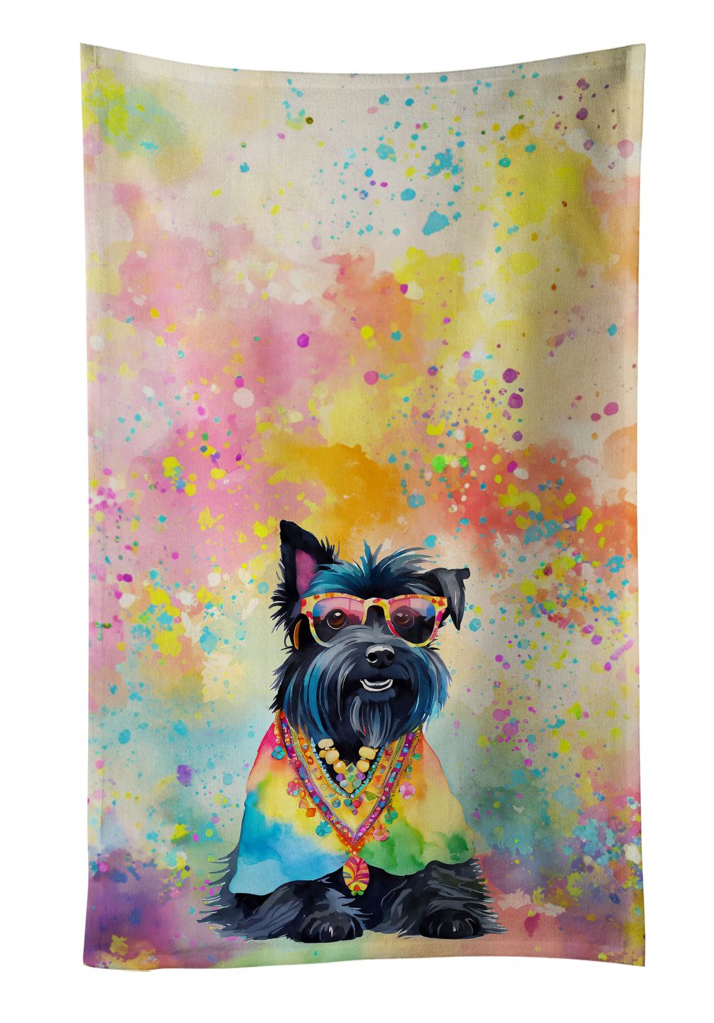 Scottish Terrier Hippie Dawg Kitchen Towel Dish Cloths Guest Hand Towel Decorative Bathroom Towel for Face,Tea, Dishcloth, Kitchen and Bath