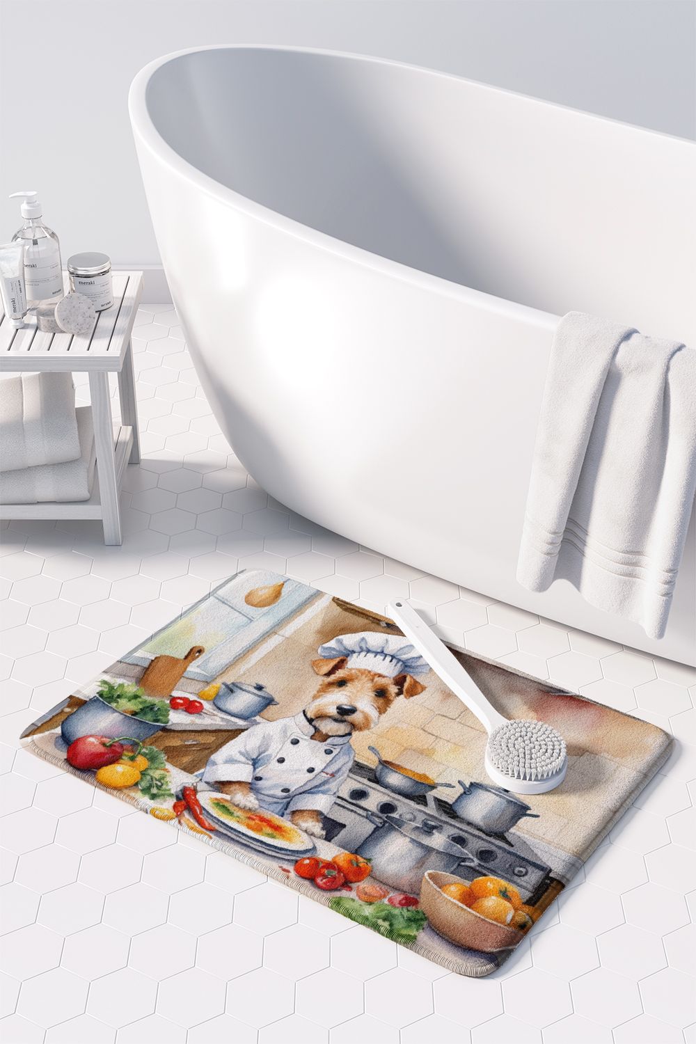 Fox Terrier The Chef Memory Foam Kitchen Mat Machine Washable Anti-Fatigue Mat Cushion Comfort Bath Mat or Kitchen Rug