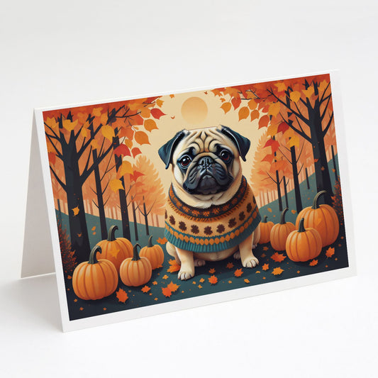 Fawn Pug Fall Greeting Cards Pack of 8 Blank Cards with Envelopes Whimsical A7 Size 5x7 Blank Note Cards