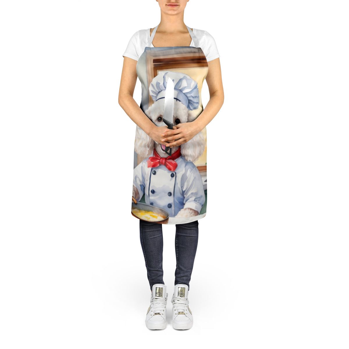 White Poodle The Chef Apron Cooking Kitchen Server Baking Crafts Gardening for Adult Women Men, Unisex, Large, Multicolor