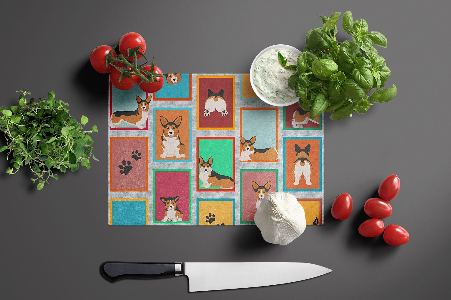 NEW Lots of Sable Pembroke Corgi Glass Cutting Board Decorative Tempered Glass Kitchen Cutting and Serving Board Large Size Chopping Board