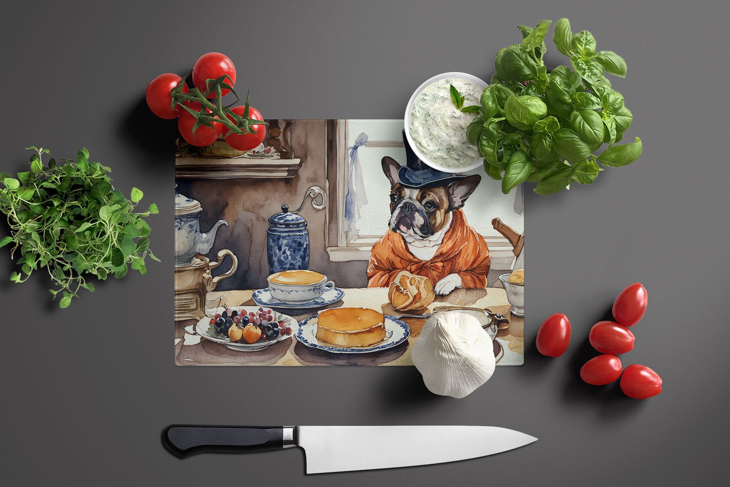NEW French Bulldog Fall Kitchen Pumpkins Glass Cutting Board Decorative Tempered Glass Kitchen Cutting and Serving Board Large Size Chopping Board