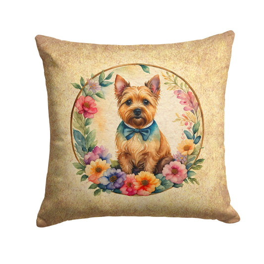 Norwich Terrier and Flowers Throw Pillow Machine Washable, Indoor Outdoor Decorative Pillow for Couch, Bed or Patio, 14Hx14W