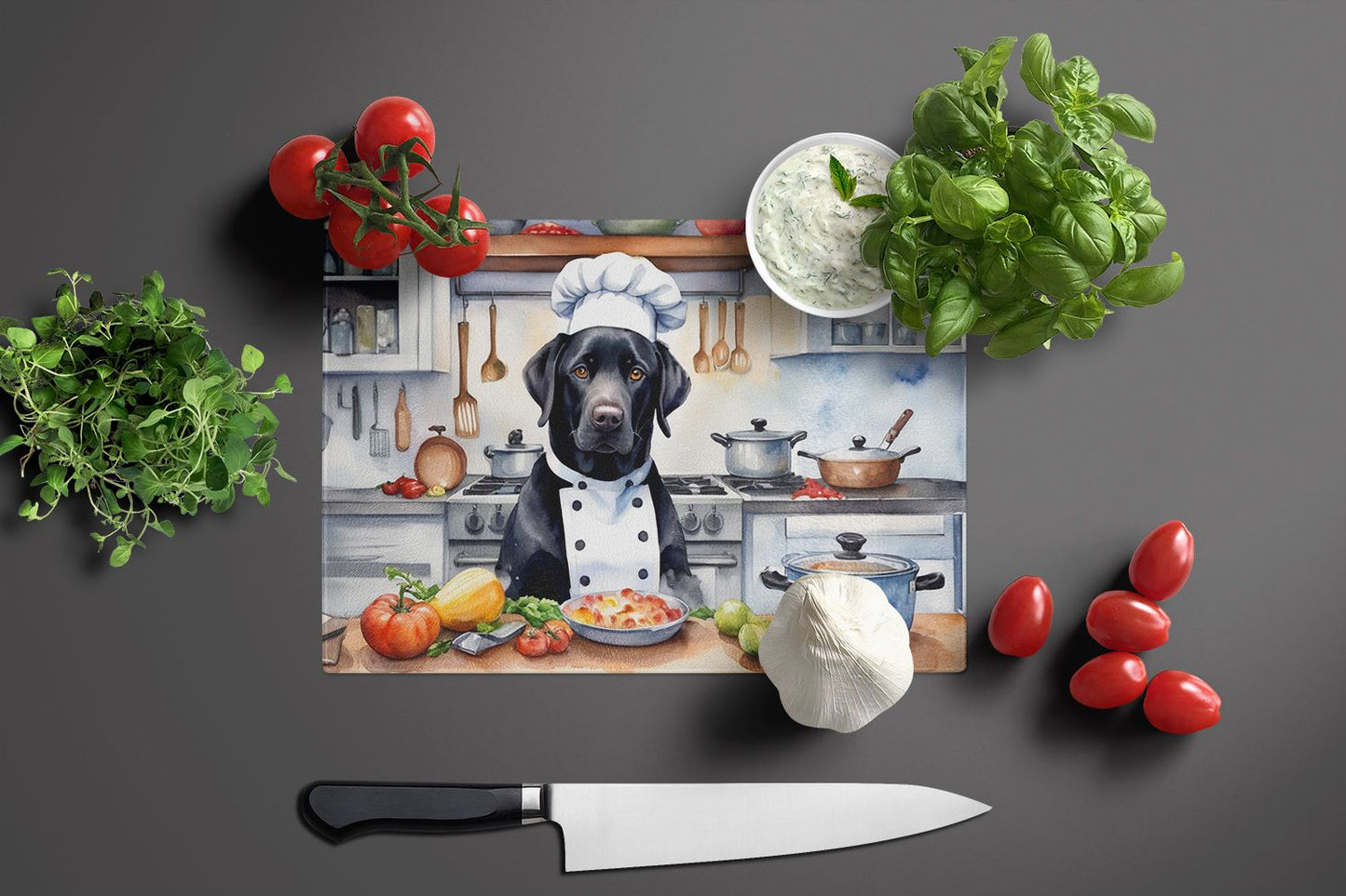 NEW Black Labrador Retriever The Chef Glass Cutting Board Decorative Tempered Glass Kitchen Cutting and Serving Board Large Size Chopping Board