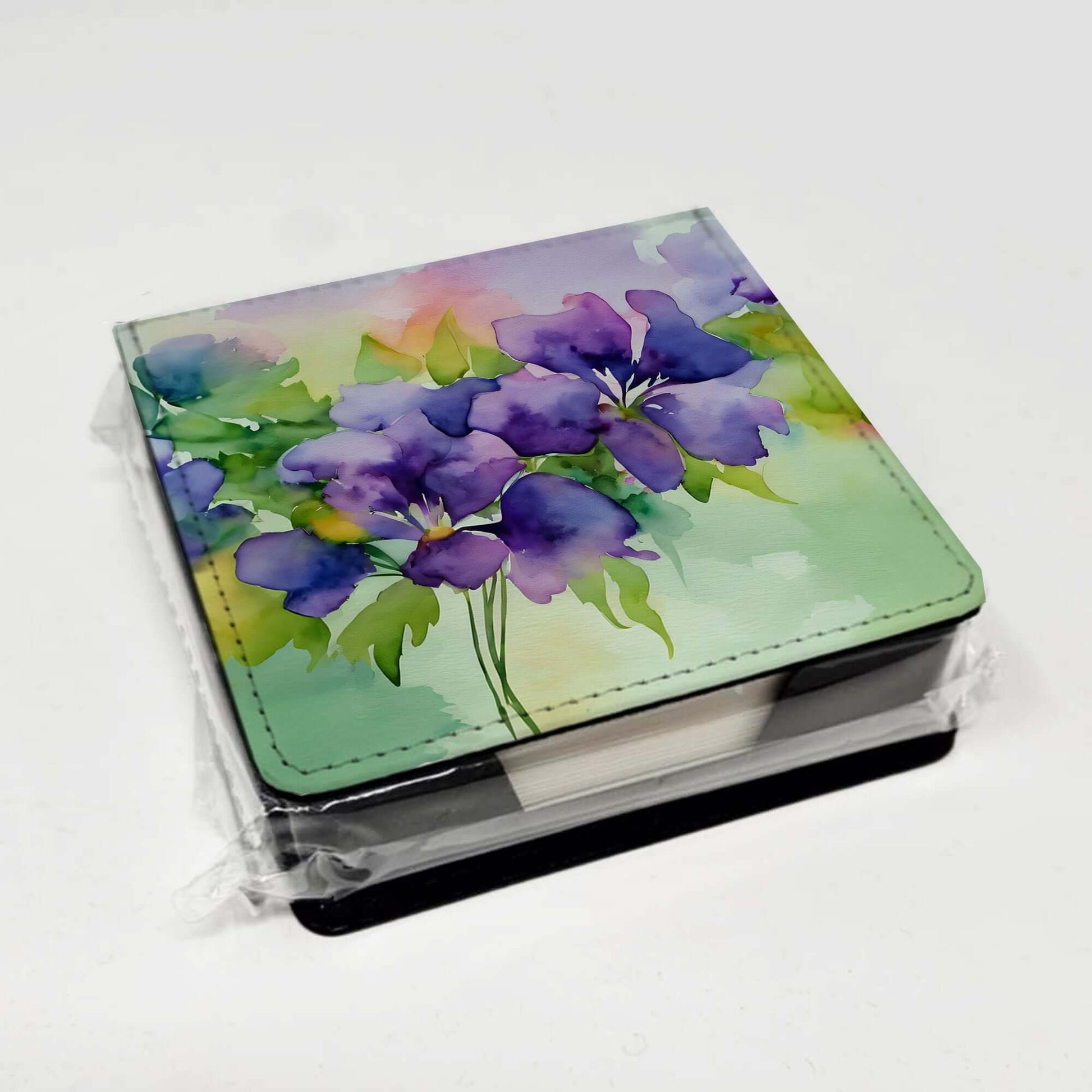 New Jersey Violet in Watercolor PU Leather Note Paper Holder with Artist-Designed Cover, Desk Accessory, Office Gift