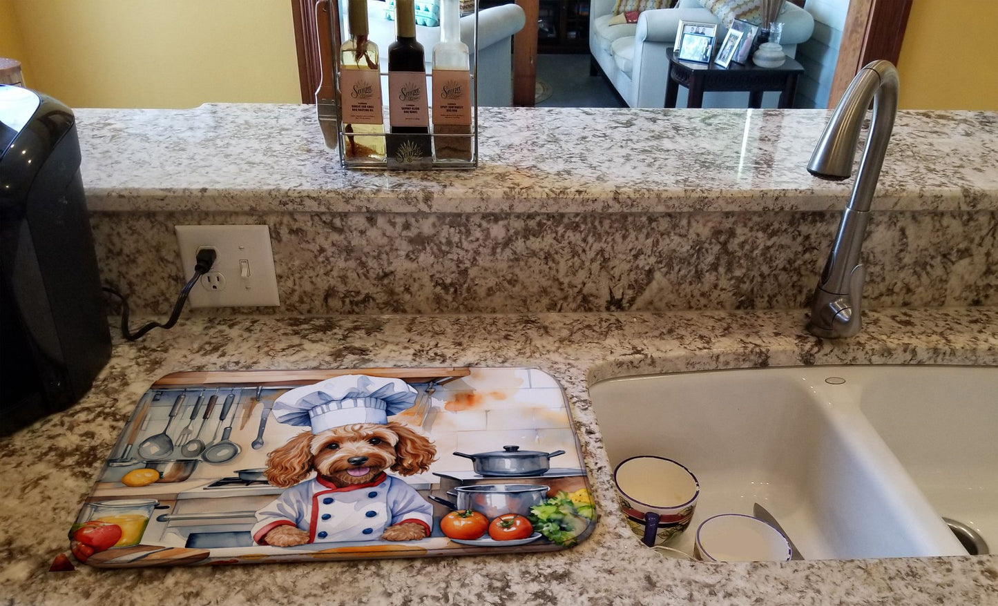 Cockapoo The Chef Dish Drying Mat Absorbent Dish Drying Mat Pad for Kitchen Counter Dish Drainer Mat for Countertop, 14 x 21", Multicolor