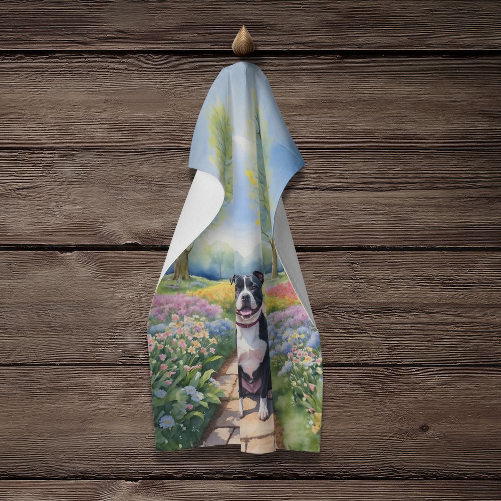 NEW Staffordshire Bull Terrier Spring Path Kitchen Towel Dish Cloths Guest Hand Towel Decorative Bathroom Towel for Face,Tea, Dishcloth, Kitchen and Bath