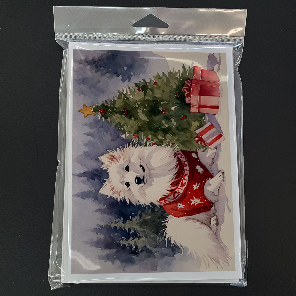 American Eskimo Christmas Greeting Cards Pack of 8 Blank Cards with Envelopes Whimsical A7 Size 5x7 Blank Note Cards