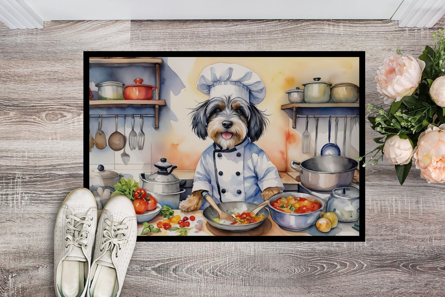 NEW Tibetan Terrier The Chef Doormat Front Door Mat Indoor Outdoor Rugs for Entryway, Non Slip Washable Low Pile, 18H X 27W