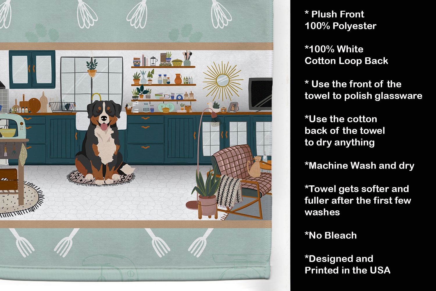 Bernese Mountain Dog in the Kitchen Kitchen Towel Dish Cloths Guest Hand Towel Decorative Bathroom Towel for Face,Tea, Dishcloth, Kitchen and Bath