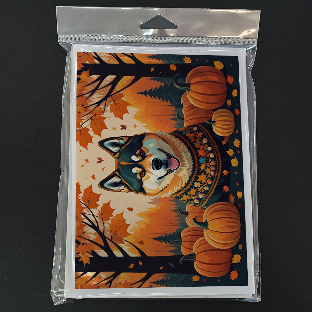 Akita Fall Greeting Cards Pack of 8 Blank Cards with Envelopes Whimsical A7 Size 5x7 Blank Note Cards