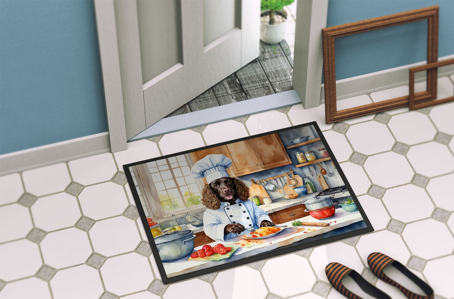 NEW American Water Spaniel The Chef Doormat Front Door Mat Indoor Outdoor Rugs for Entryway, Non Slip Washable Low Pile, 18H X 27W