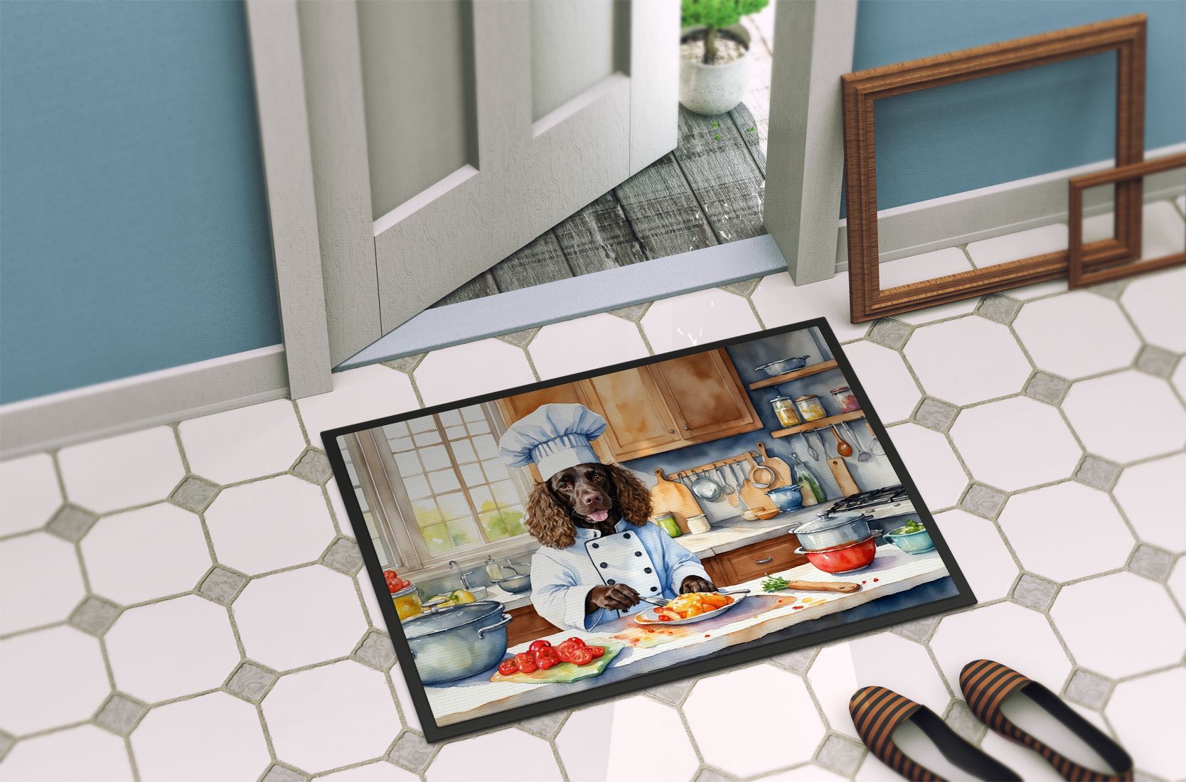 NEW American Water Spaniel The Chef Doormat Front Door Mat Indoor Outdoor Rugs for Entryway, Non Slip Washable Low Pile, 18H X 27W
