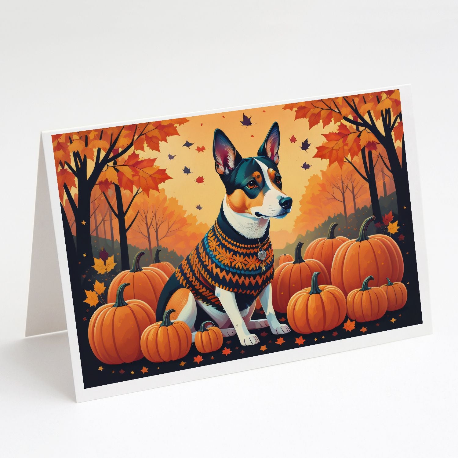 Basenji Fall Greeting Cards Pack of 8 Blank Cards with Envelopes Whimsical A7 Size 5x7 Blank Note Cards