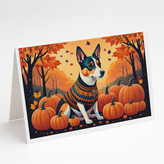 Basenji Fall Greeting Cards Pack of 8 Blank Cards with Envelopes Whimsical A7 Size 5x7 Blank Note Cards
