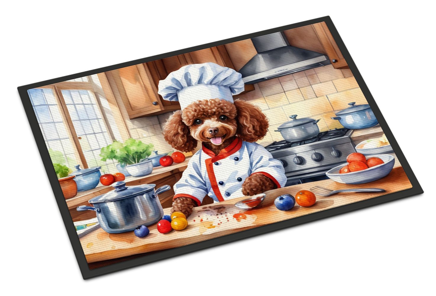 NEW Chocolate Poodle The Chef Doormat Front Door Mat Indoor Outdoor Rugs for Entryway, Non Slip Washable Low Pile, 18H X 27W