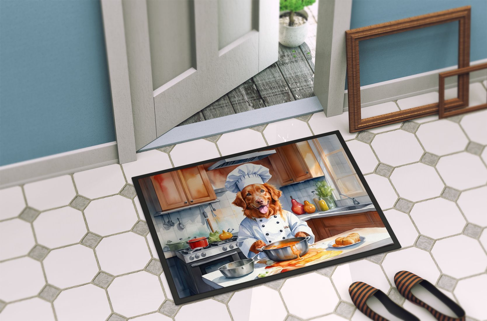 Nova Scotia Duck Tolling Retriever The Chef Doormat Front Door Mat Indoor Outdoor Rugs for Entryway, Non Slip Washable Low Pile, 24H X 36W