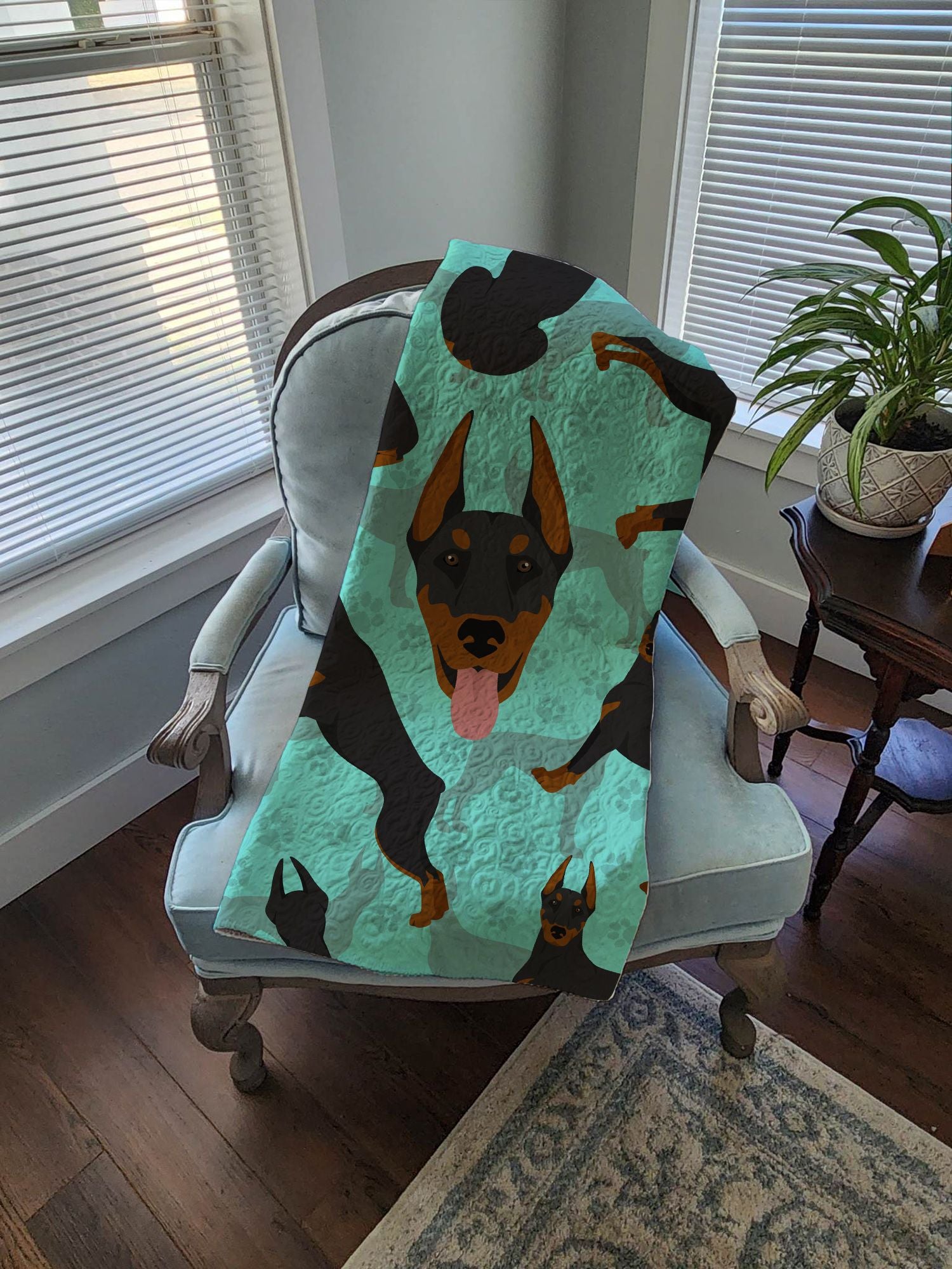 Doberman Pinscher Quilted Blanket 50x60 Artwork Pattern Quilted Throw Blanket for Bed, Couch, Sofa, Soft and Lightweight