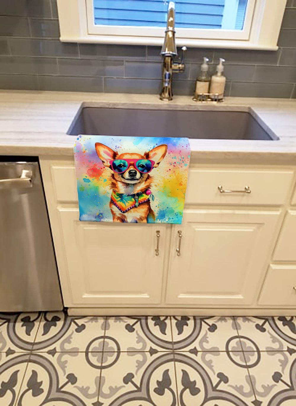 Chihuahua Hippie Dawg Kitchen Towel Dish Cloths Guest Hand Towel Decorative Bathroom Towel for Face,Tea, Dishcloth, Kitchen and Bath