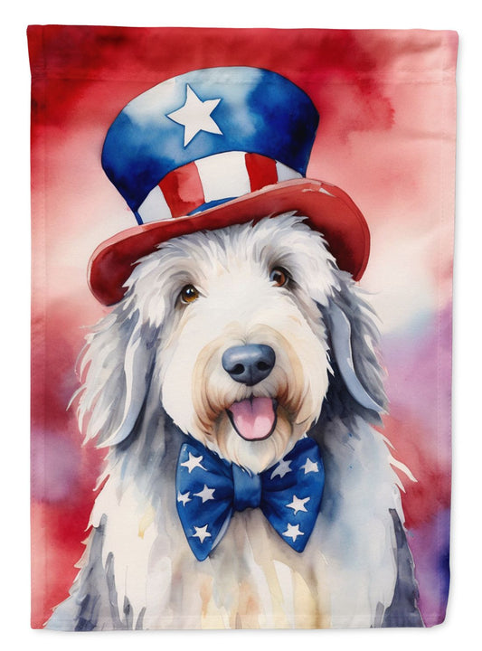 Old English Sheepdog Patriotic American House Flag Large Porch Sleeve Pole Decorative Outside Yard Banner Artwork Wall Hanging, Polyester, House Size, Multicolor